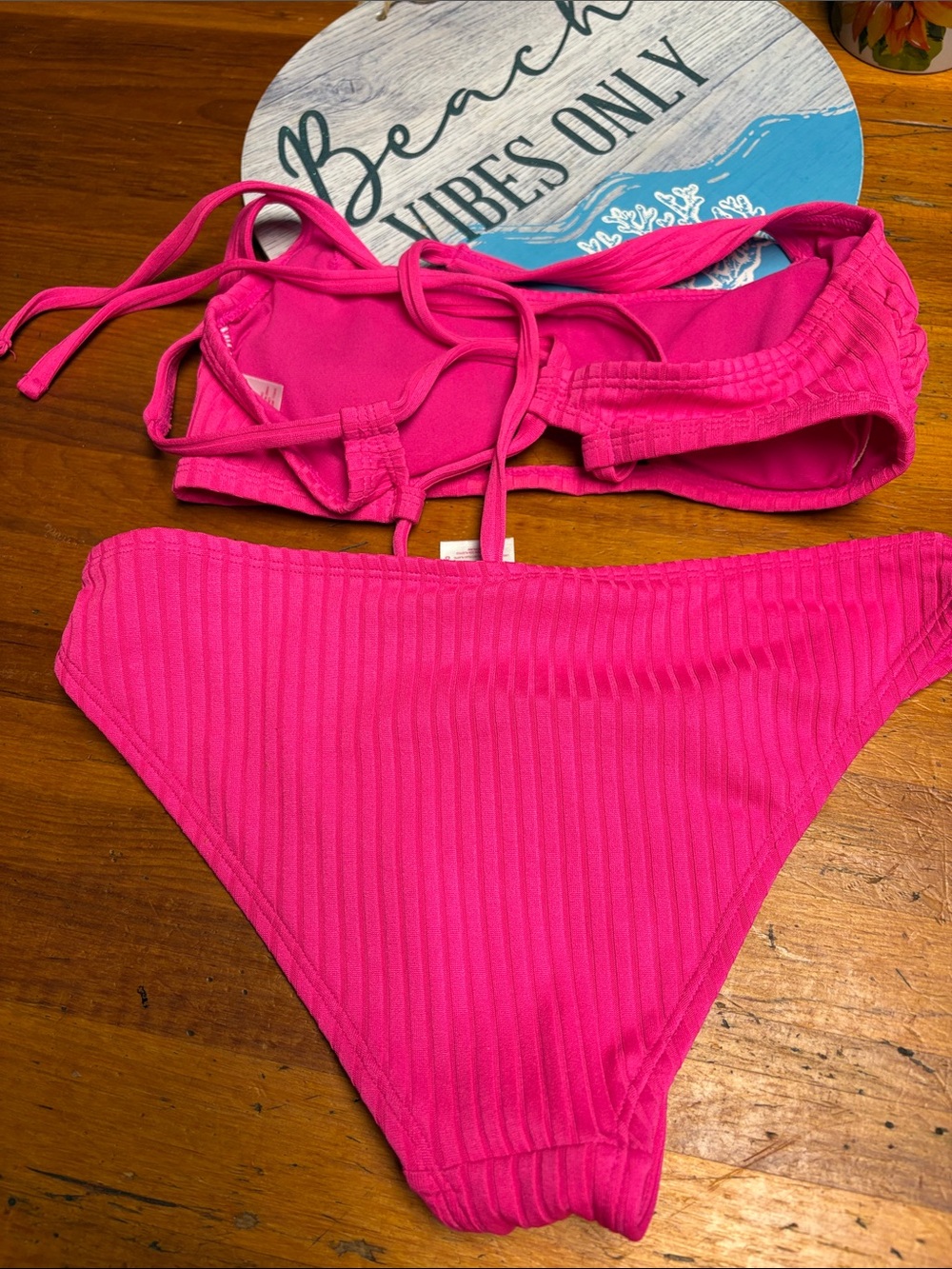 Xhilaration Hot Pink Ribbed Bikini Set - Picture 2 of 3